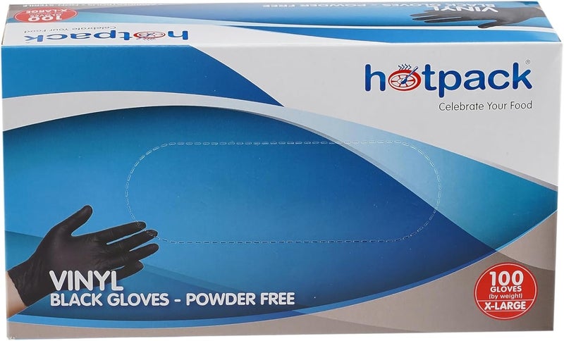 Hotpack Disposable Vinyl Gloves - Black, Powder Free, Non Sterile, Food Safe, 100 Pieces, Extra Large - Image 5